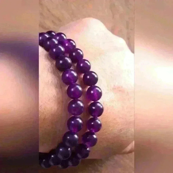 Set of 2 amethyst elastic bracelets - Picture 3 of 3